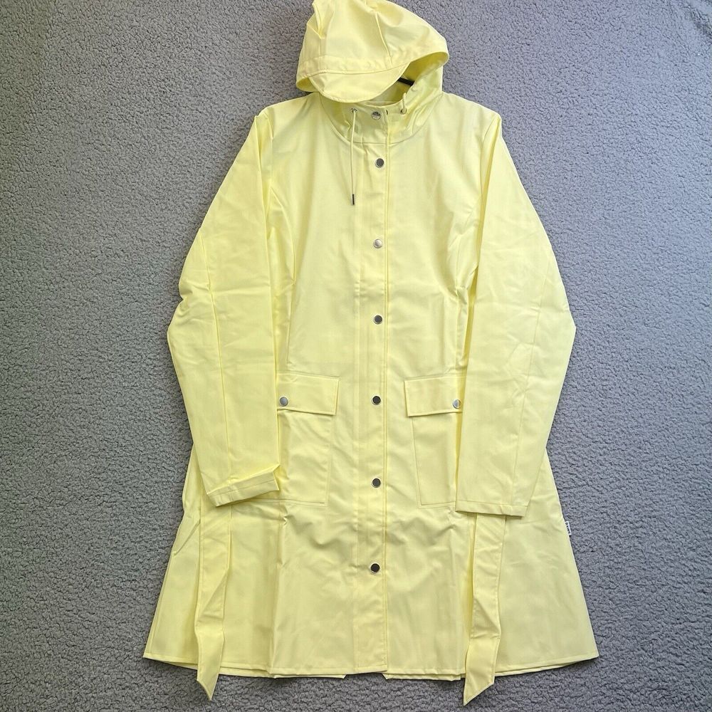 RAINS Womens Size L Curve Raincoat Straw Zipper Snap Trench Belted Waterproof
